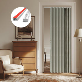 AJAZZ blackout accordion panel in grey, wall view showing seamless fit for bedrooms