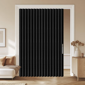 AJAZZ blackout doorway curtain with accordion design for privacy and space savings.
