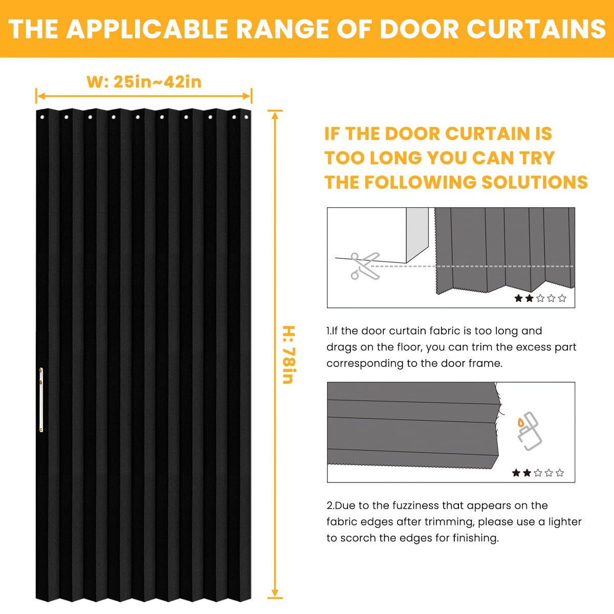 AJAZZ blackout door curtain folded to show invisible design for a cleaner look.