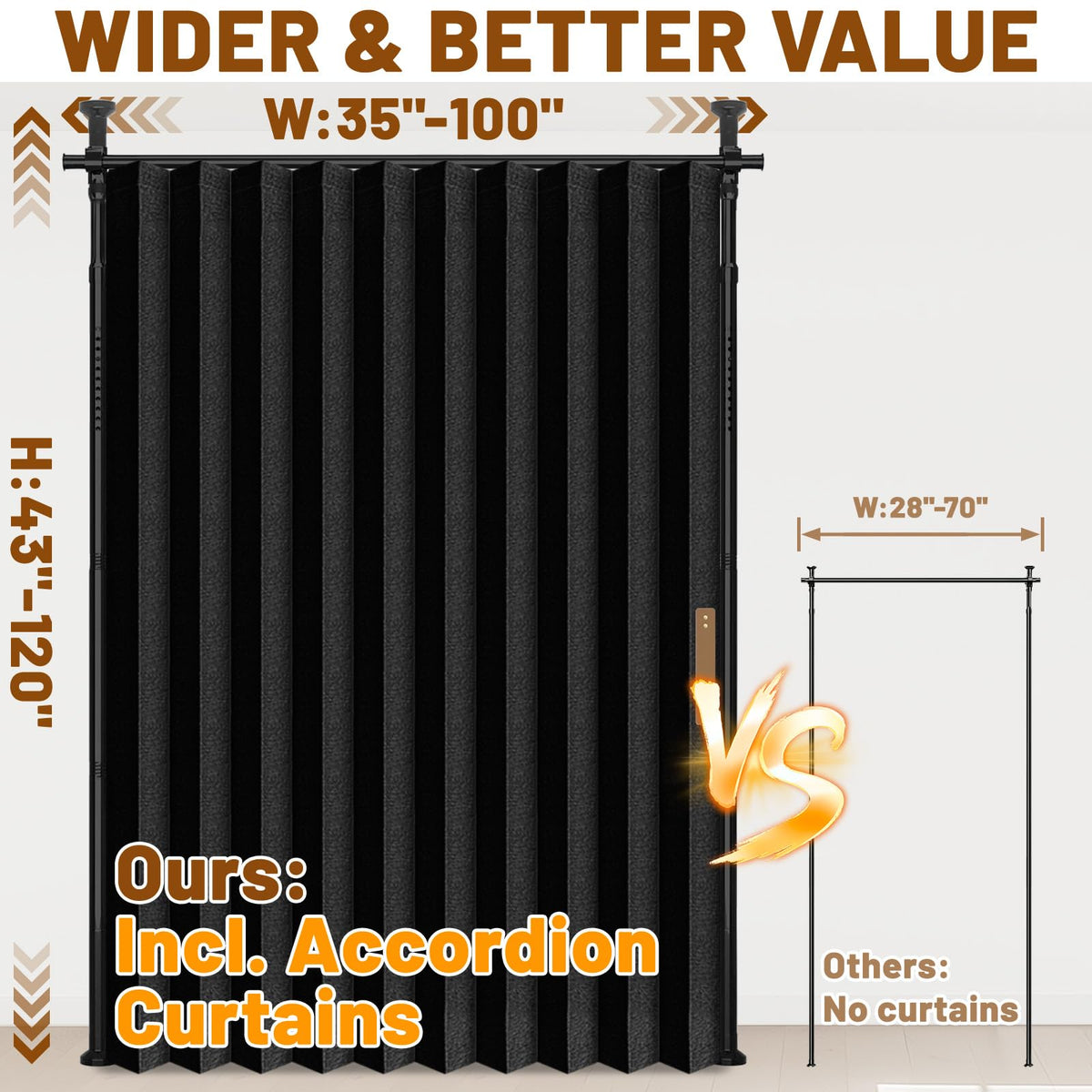 AJAZZ no-drill tension rod fits 43-120x35-100 for easy, damage-free installation.