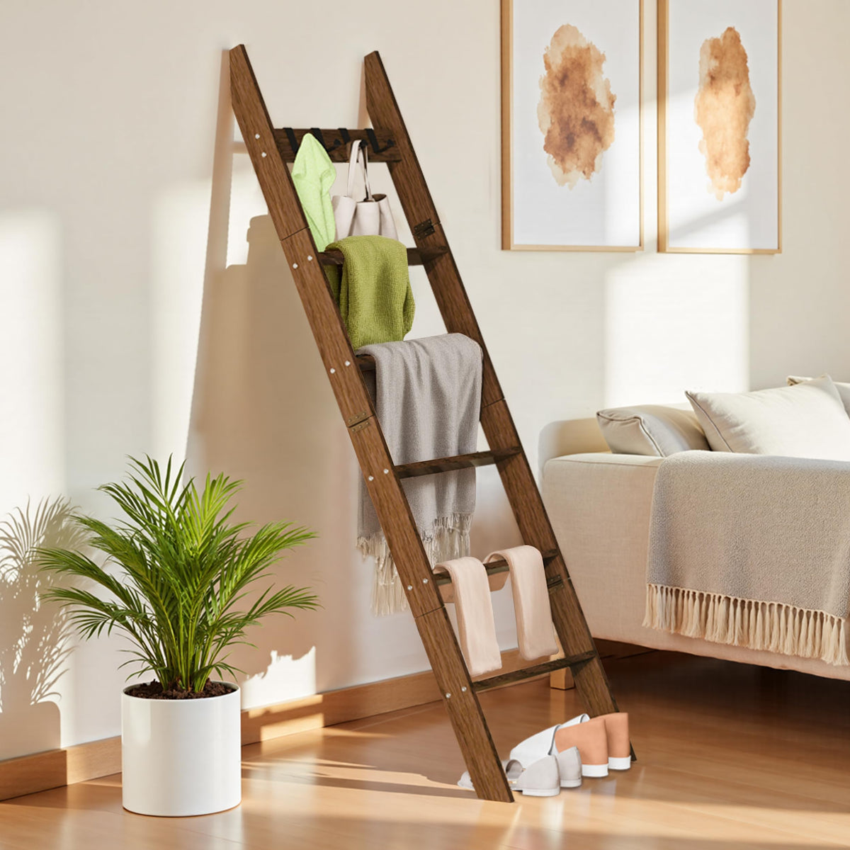 AJLS 6-tier blanket ladder assembly view for quick setup and sturdy storage.