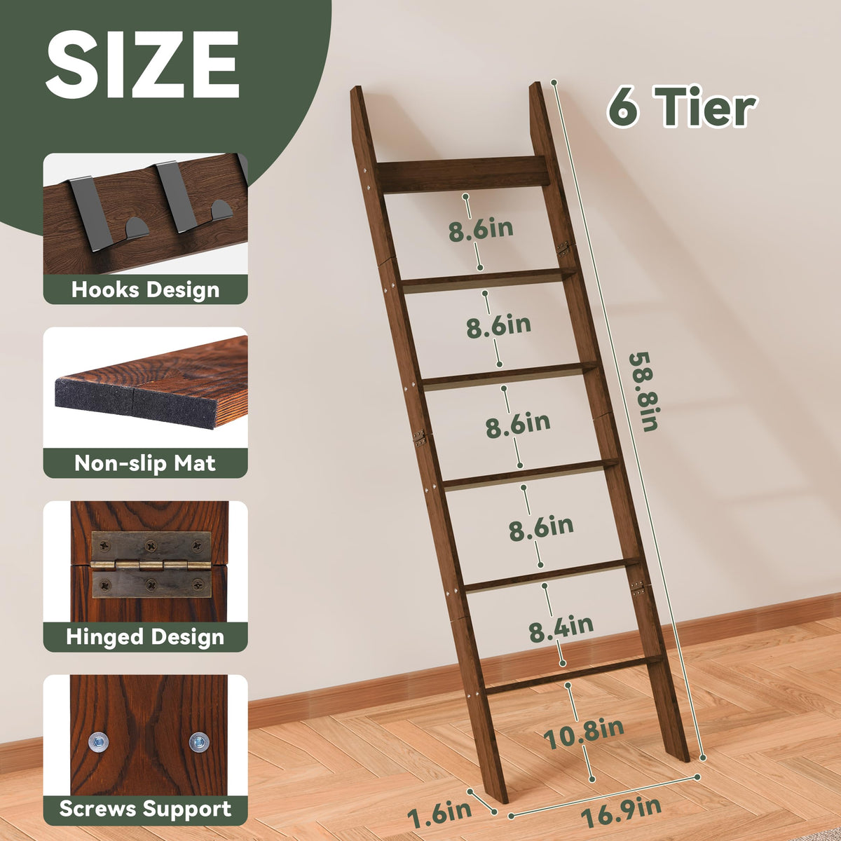 AJLS pine wood texture blanket ladder close-up showing durable, rustic craftsmanship.