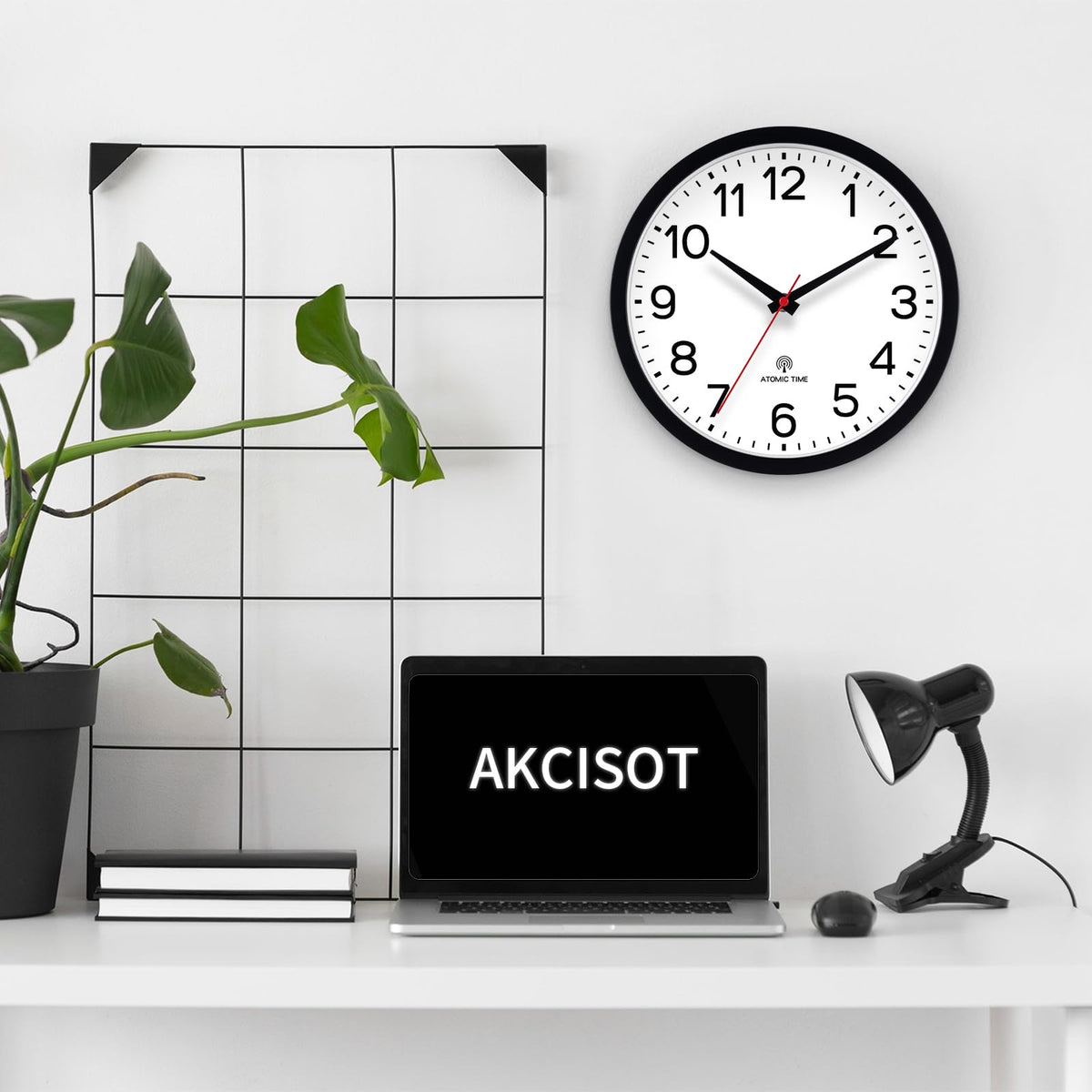 AKCISOT Atomic Black Wall Clock in bedroom for quiet, reliable timekeeping