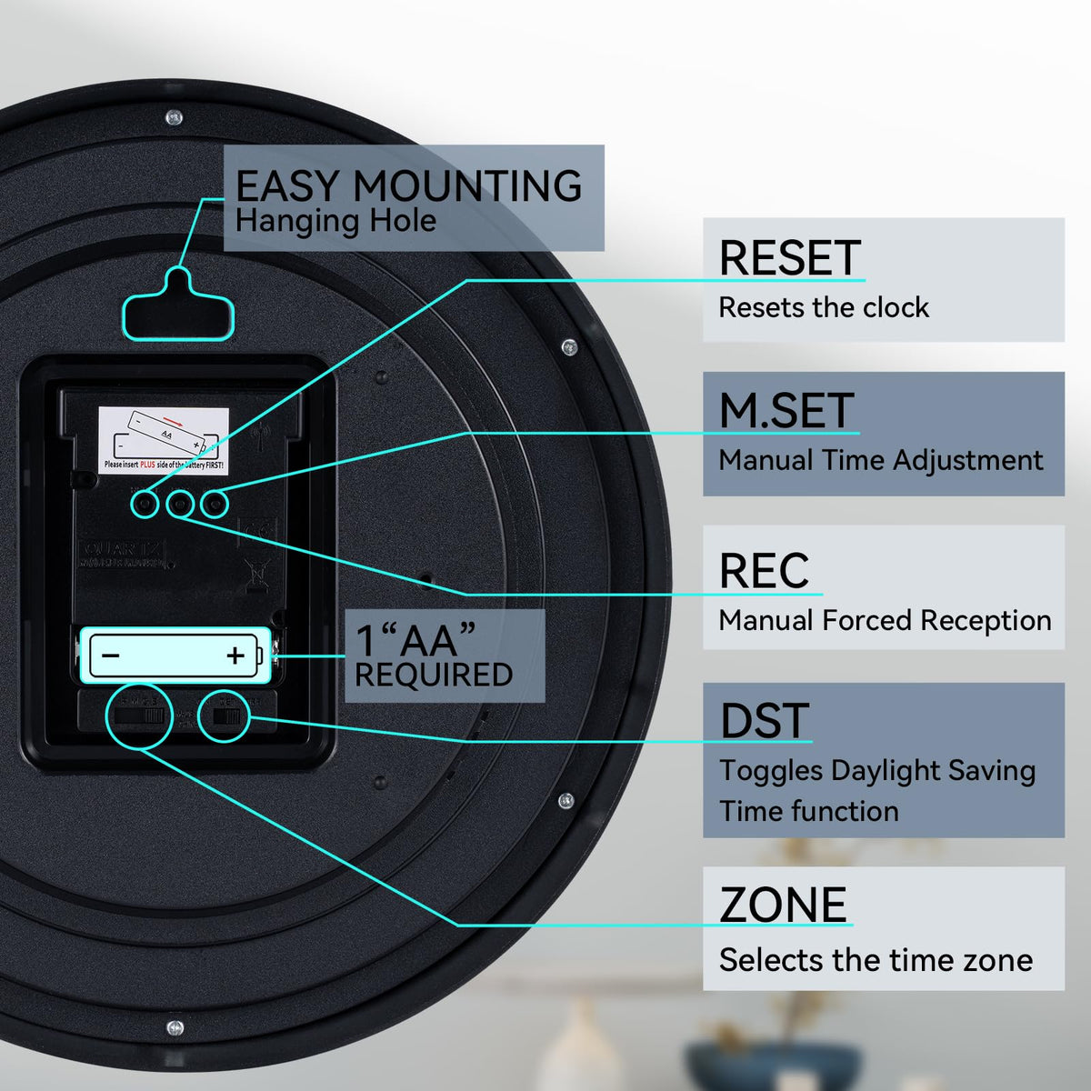 AKCISOT Atomic Black Wall Clock wall-mount design enables effortless installation