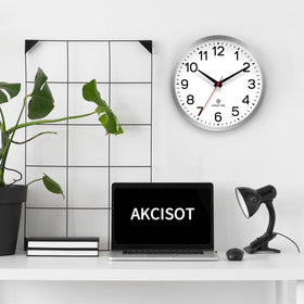 AKCISOT Atomic Silver Wall Clock on office wall boosts punctuality