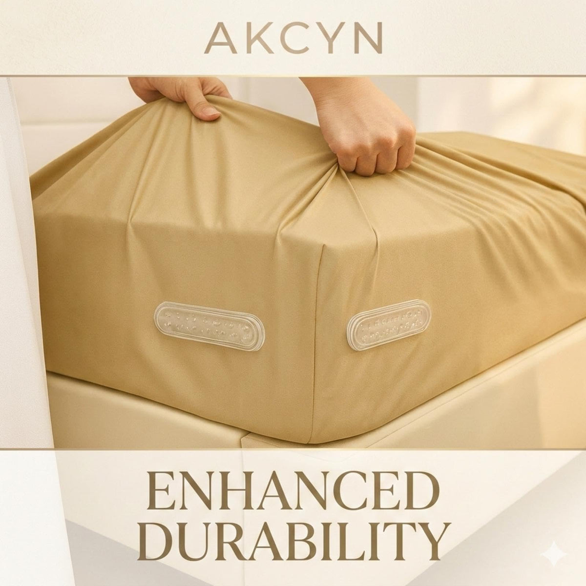 AKCYN bedlock system secures corners with fitted sheets