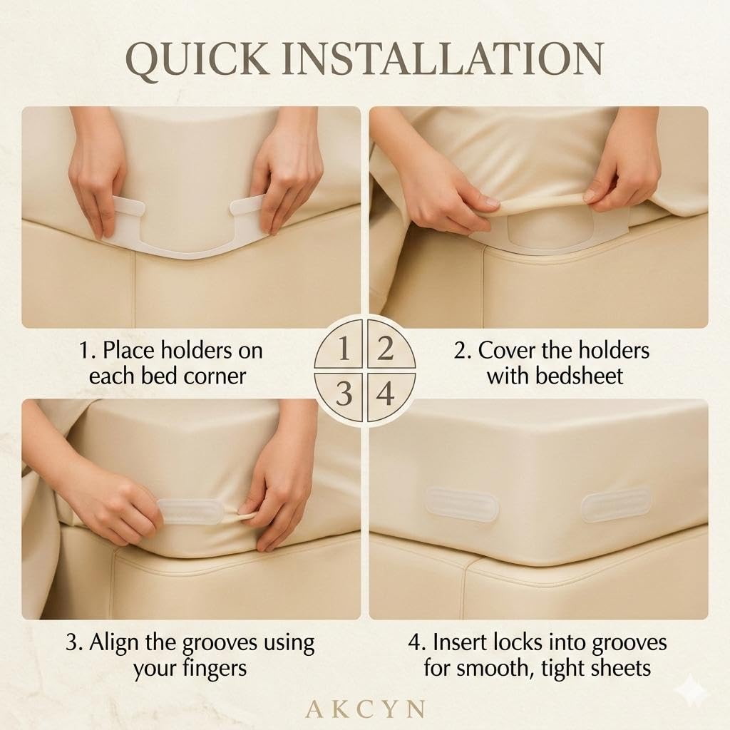 AKCYN sheet suspenders provide a wrinkle-free surface across bed sizes