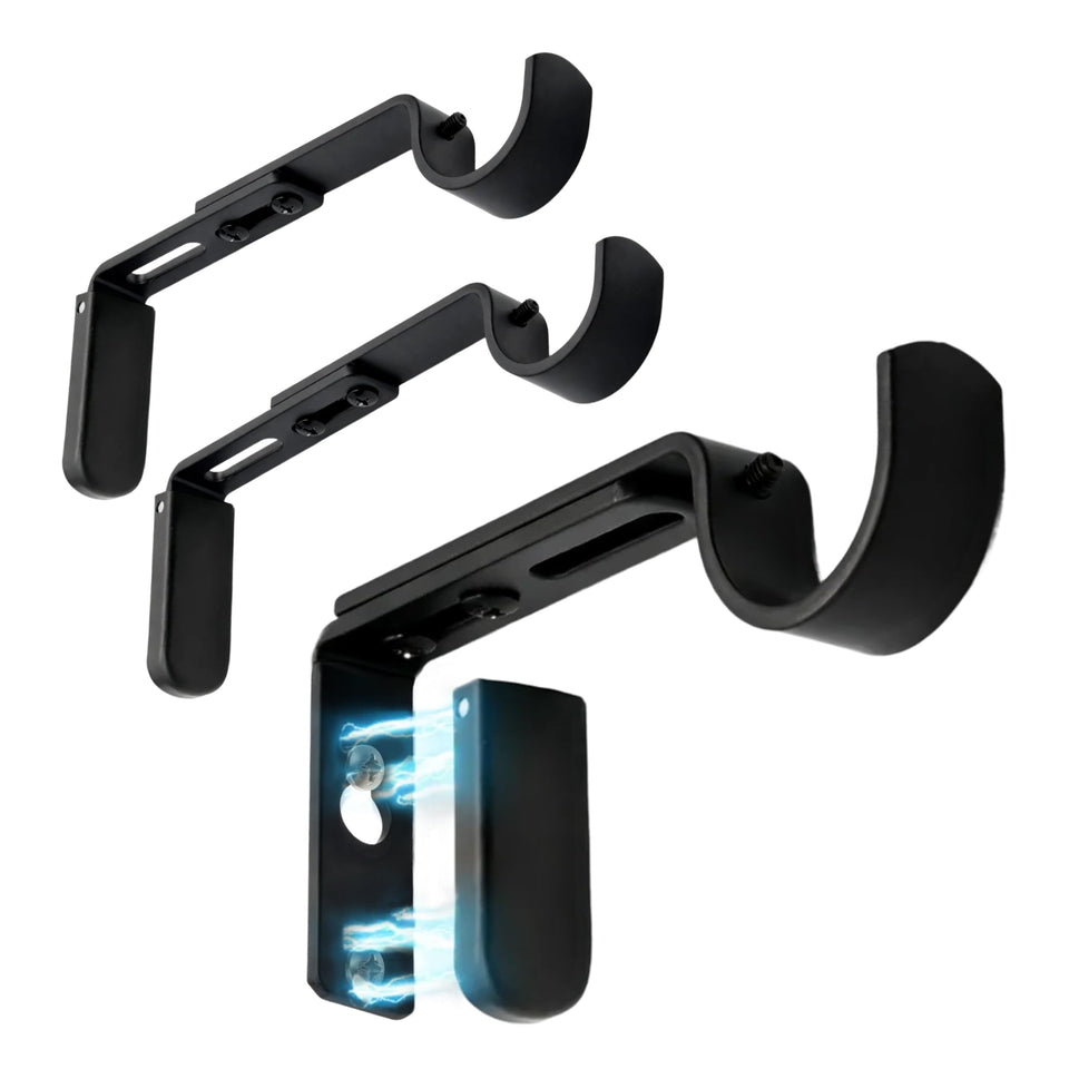 A Key Tech adjustable curtain bracket with magnetic cover showcases a clean, screw-free finish.