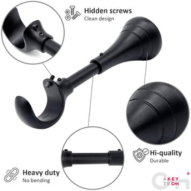 A Key Tech black matte finish curtain bracket blends with any decor.