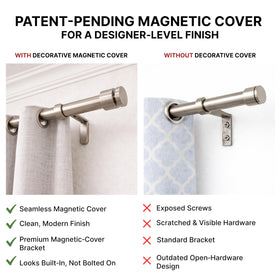 A Key Tech brushed nickel curtain bracket closeup showing durable hardware.