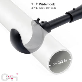 A Key Tech curtain bracket with hidden screws maintains a clean surface.
