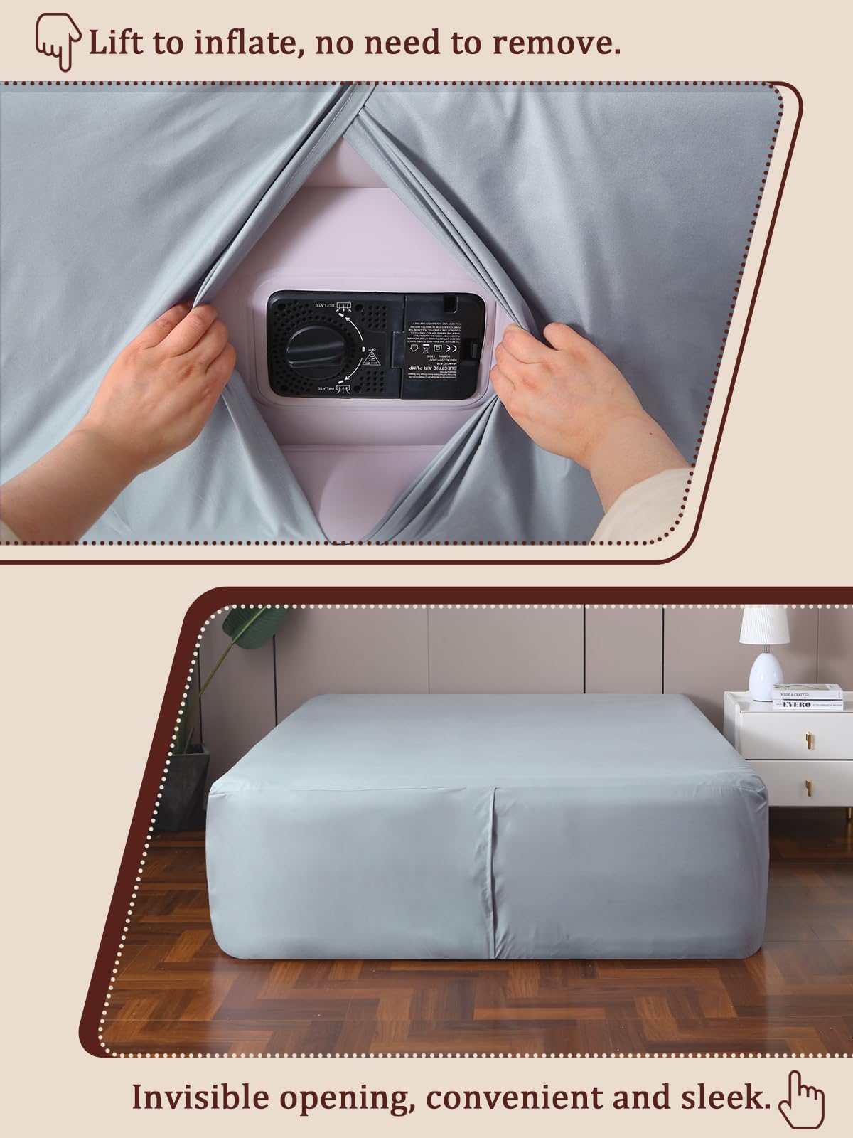 Akicia soft-grey breathable fabric offers comfortable contact with the bed.