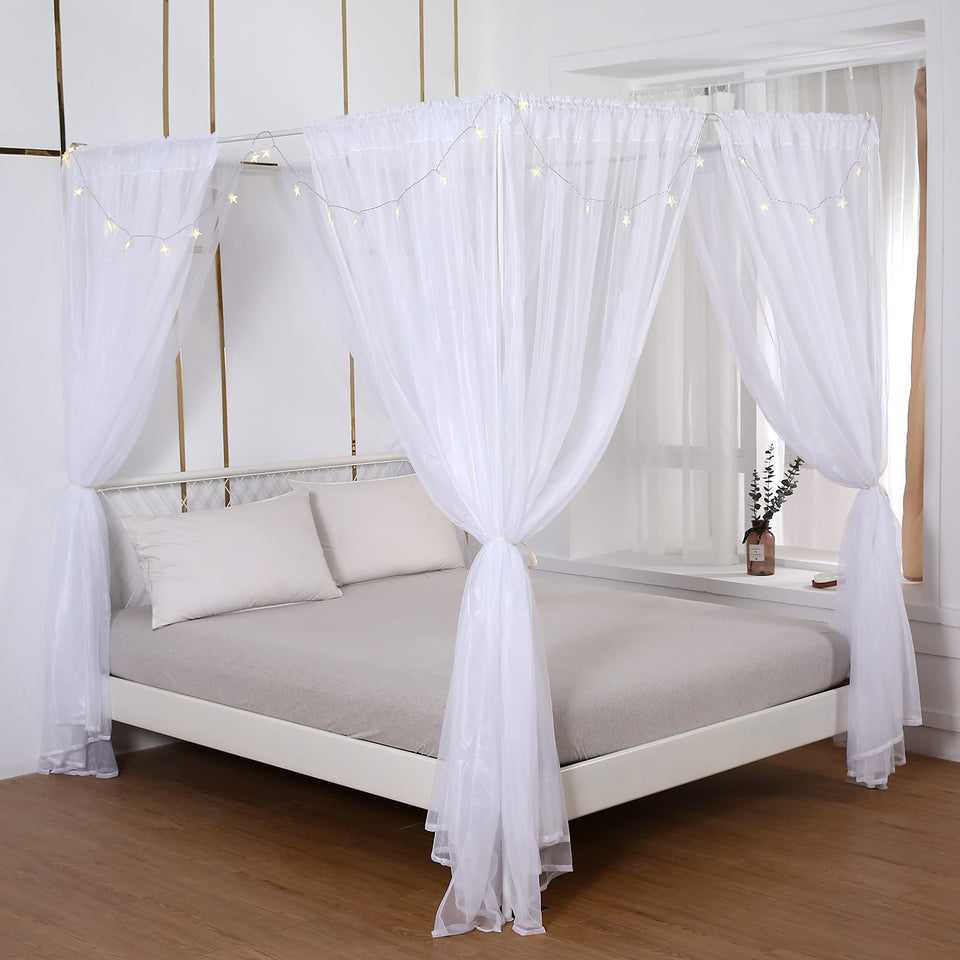Akiky Princess canopy bed curtains with lights in queen size for a dreamy bedroom ambiance.