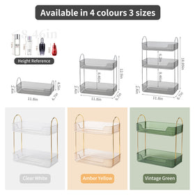 Akinbas 2-tier organizer, side view, highlights compact footprint on a vanity