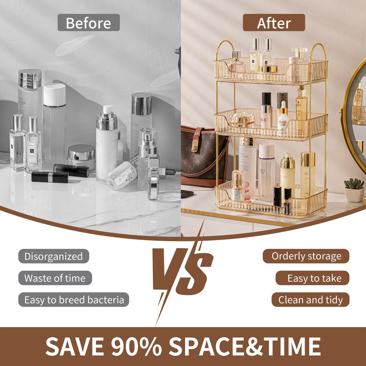 Akinbas 3-Tier Gold Organizer close-up brackets reveal quality construction