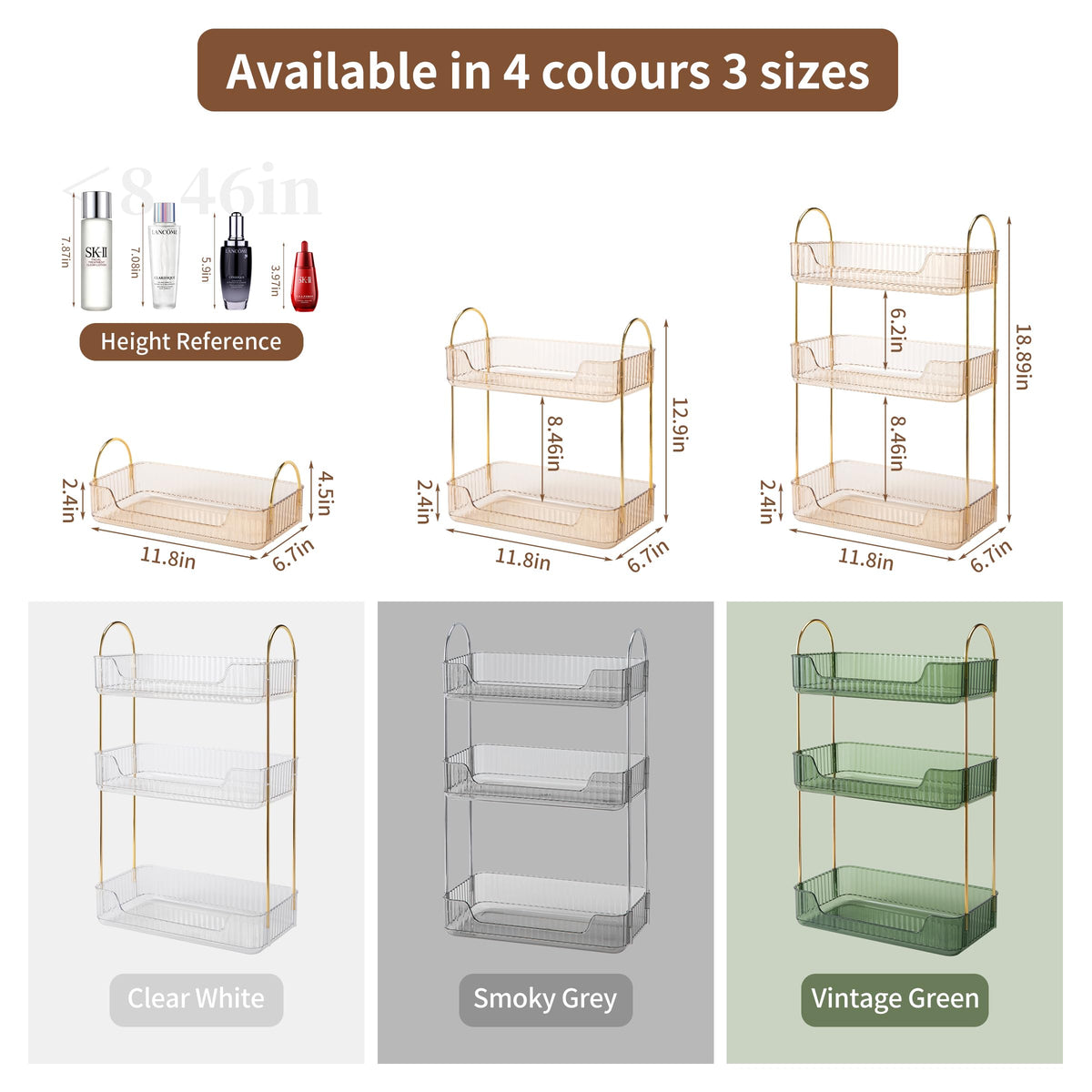 Akinbas 3-Tier Gold Organizer side view highlights sturdy golden brackets for durable use