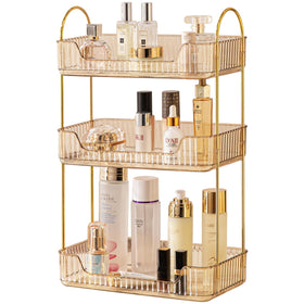 Akinbas 3-Tier Gold Organizer top view, spacious tray for easy access to cosmetics