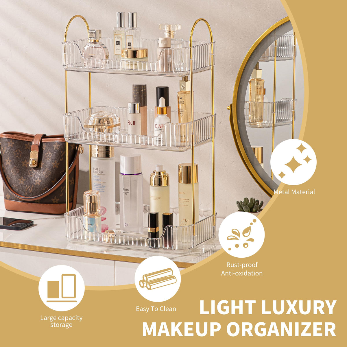 Akinbas middle-tier tray keeping skincare organized and visible.