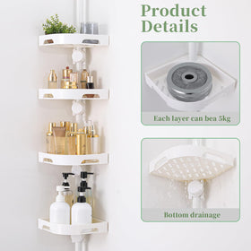 Akinbas tension pole shower caddy no-drill installation for quick setup.