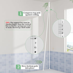 Akinbas tension pole shower caddy removable hooks for razors and towels.