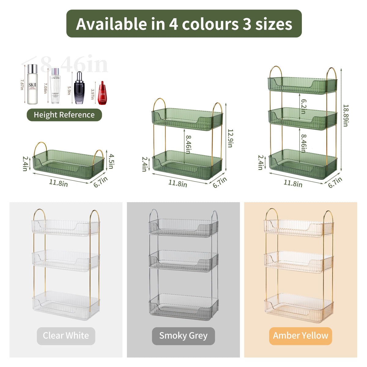 Akinbas bathroom organizer side view highlights sturdy gold brackets and stable design