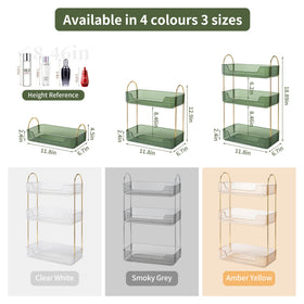 Akinbas bathroom organizer side view highlights sturdy gold brackets and stable design