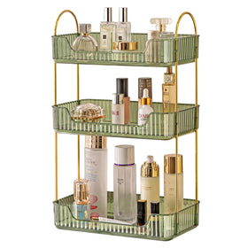 Akinbas three-tier bathroom organizer top view shows generous storage for cosmetics