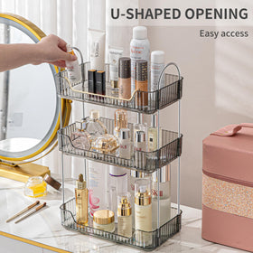 Akinbas three-tier organizer suits vanity, bathroom, or dresser for neat display.