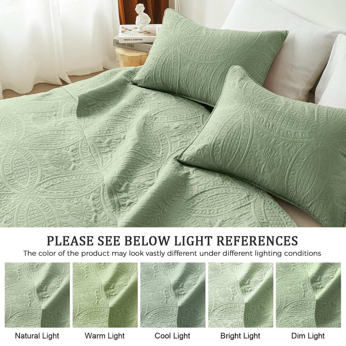 Bed setup with Akkialla quilt, all-season lightweight coverage.