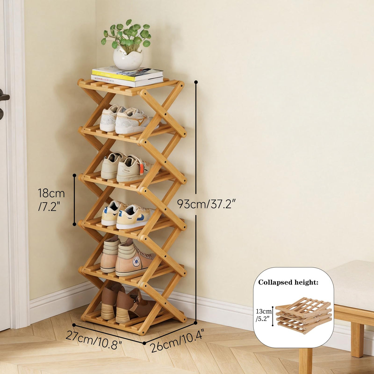 Akloya foldable shoe rack opened for quick easy setup without installation.