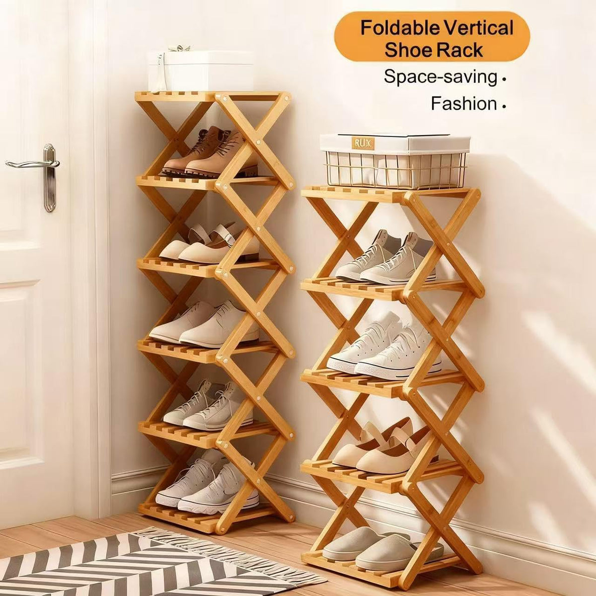 Akloya space-saving rack in a corridor demonstrates vertical storage efficiency.