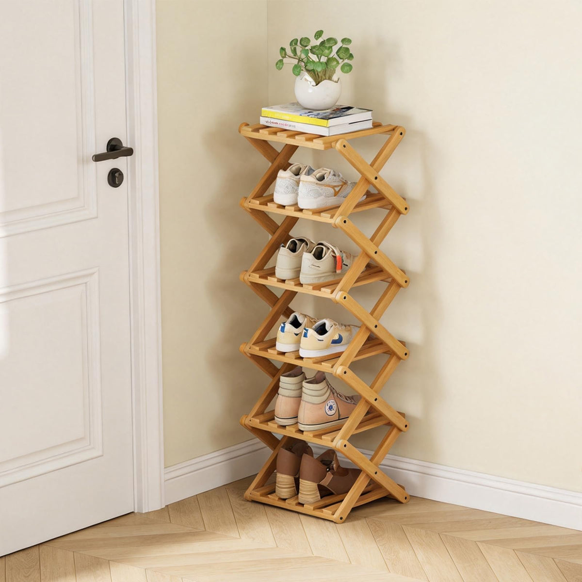 Akloya vertical 6-tier rack keeps footwear organized in a compact footprint.