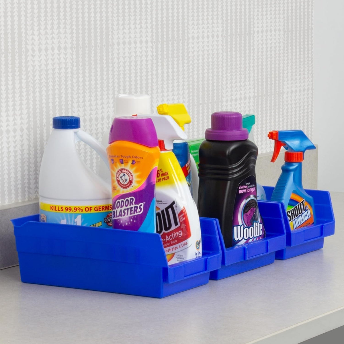Akro-Mils 30150 blue curved-front hopper enhances easy retrieval of small items