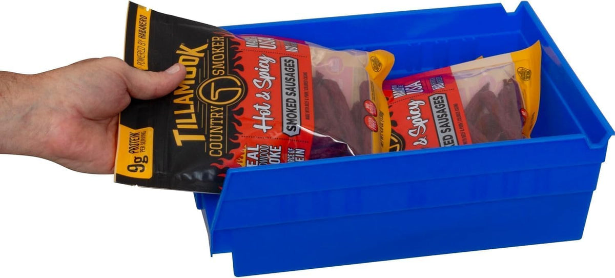Akro-Mils 30150 blue under-sink organizer bin for compact cabinet storage