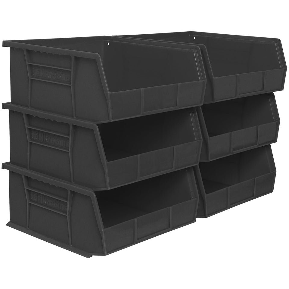 Akro-Mils AkroBins front view showing sturdy stackable storage solution for garages to save space.