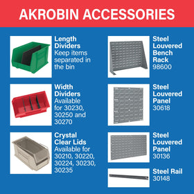 Akro-Mils AkroBins 30 lb capacity supports sturdy organization for tools and hardware.