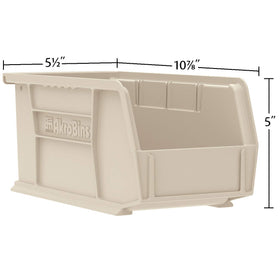 Akro-Mils AkroBins side view emphasizes reinforced ribs for heavy-item storage.