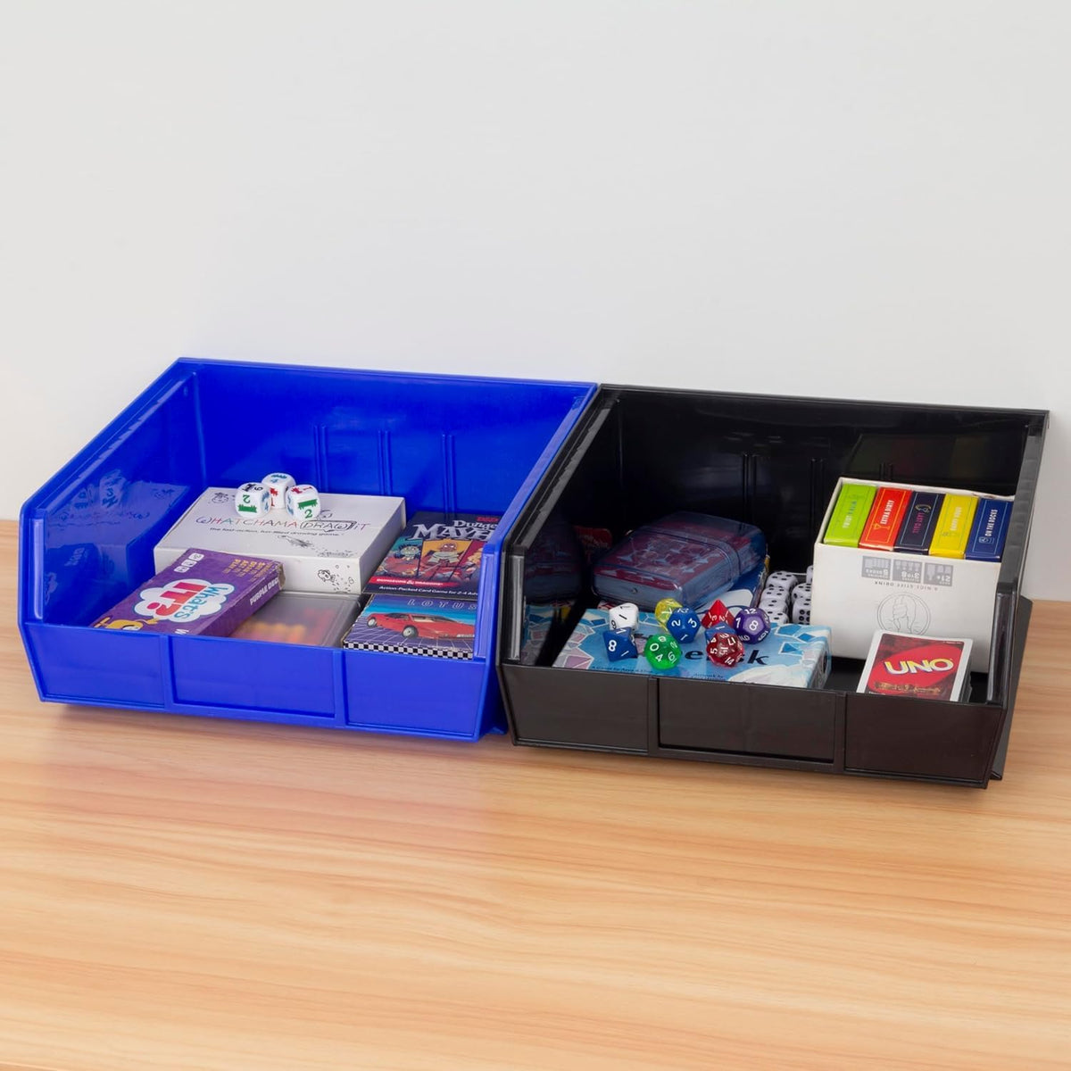 Akro-Mils AkroBins side view blue bin showing compact design