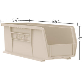 Akro-Mils AkroBins side view highlights extra-wide ledge for stable stacking