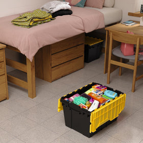 Akro-Mils KeepBox 12-gallon container nests neatly with open lids for space savings