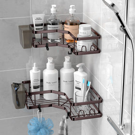 AKTECKE adhesive shower shelf with strong hold for heavy bottles.