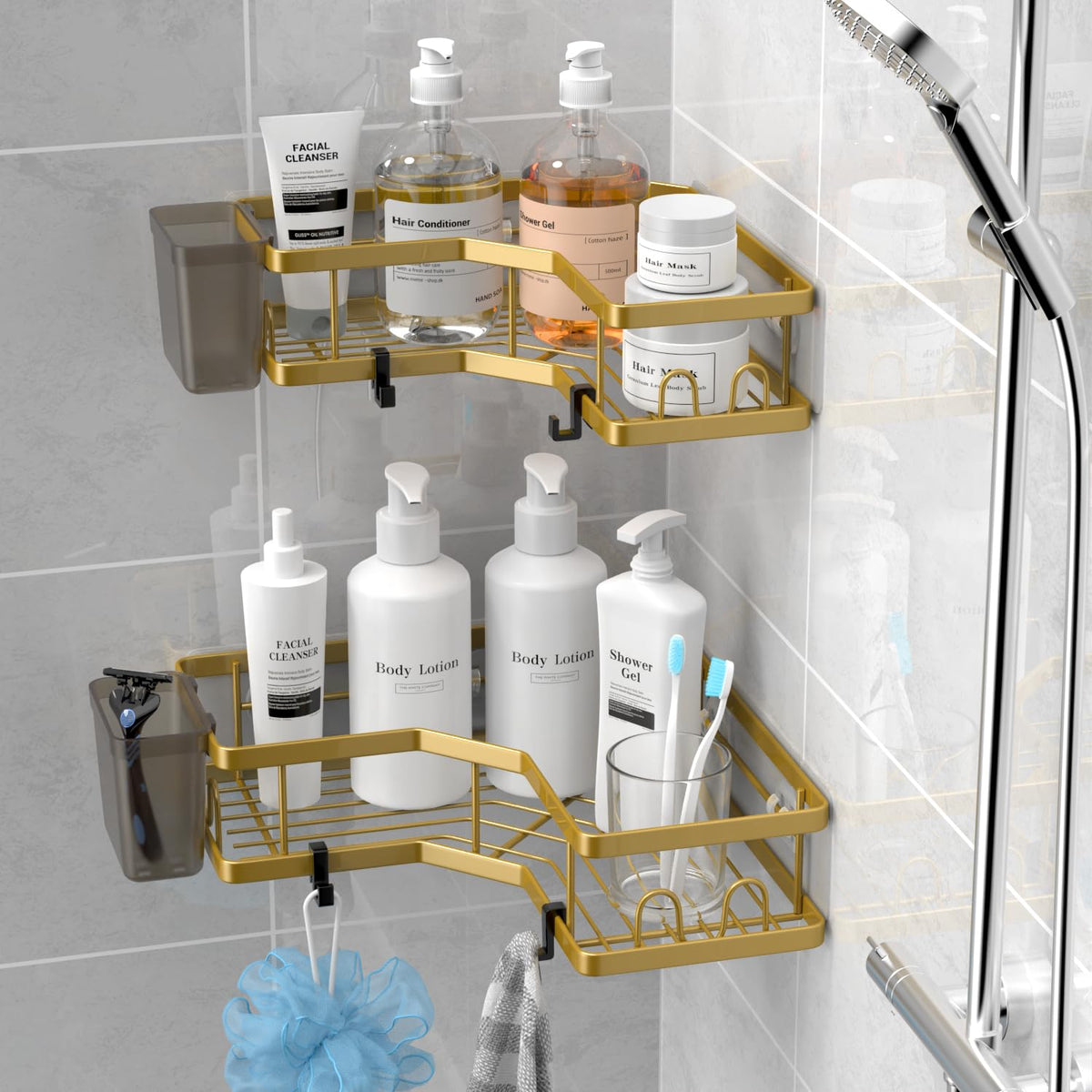 AKTECKE adhesive strips for corner shower caddy secure no-drill mounting