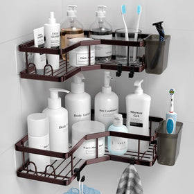 AKTECKE corner shower caddy 2-pack keeps bath items neatly organized.
