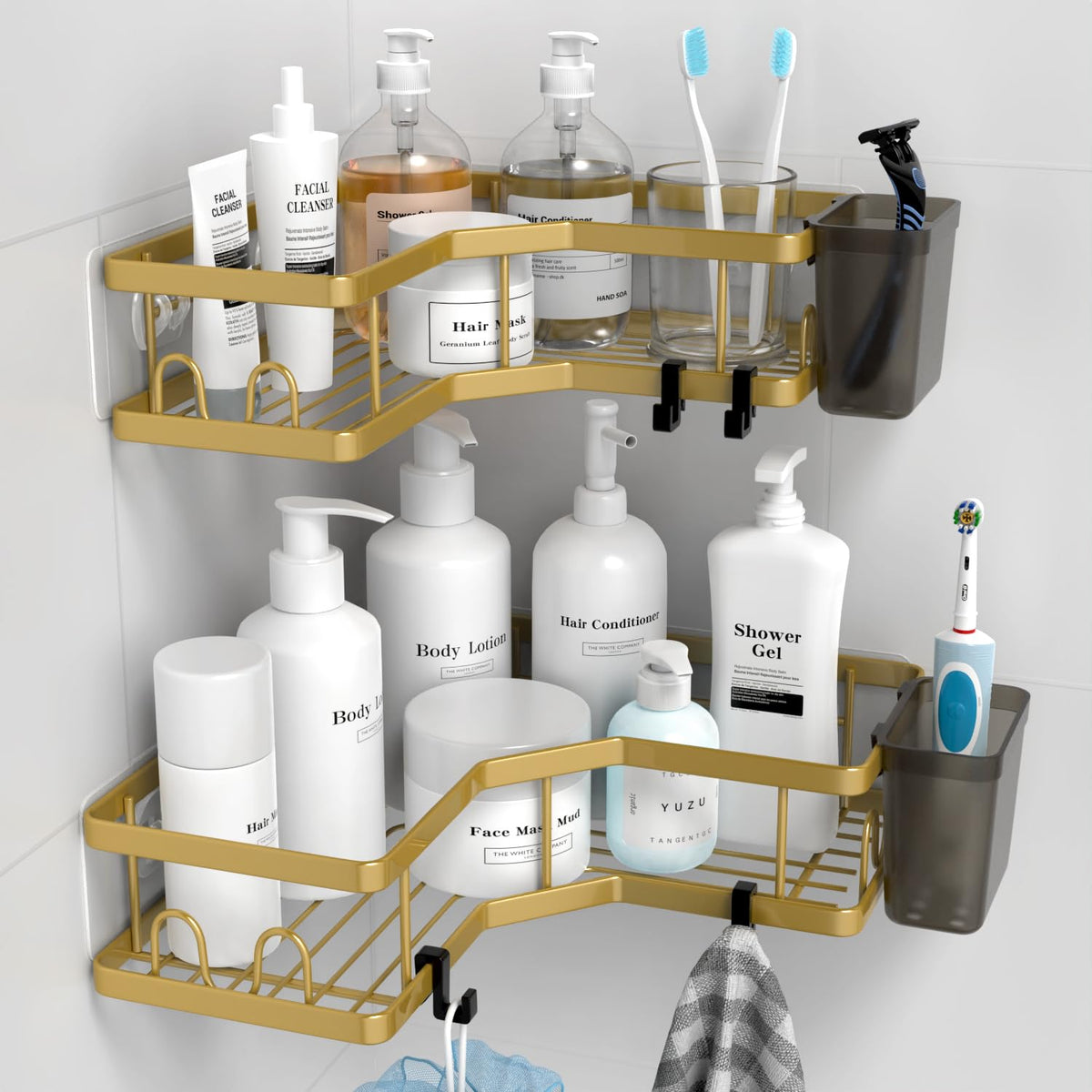 AKTECKE corner shower caddy gold 2-pack keeps bathroom toiletries organized