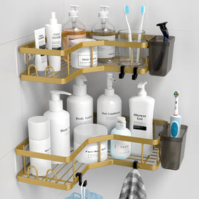 AKTECKE corner shower caddy gold 2-pack keeps bathroom toiletries organized
