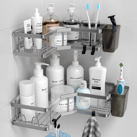 AKTECKE corner shower caddy shelves shown in a tidy bathroom for organized storage