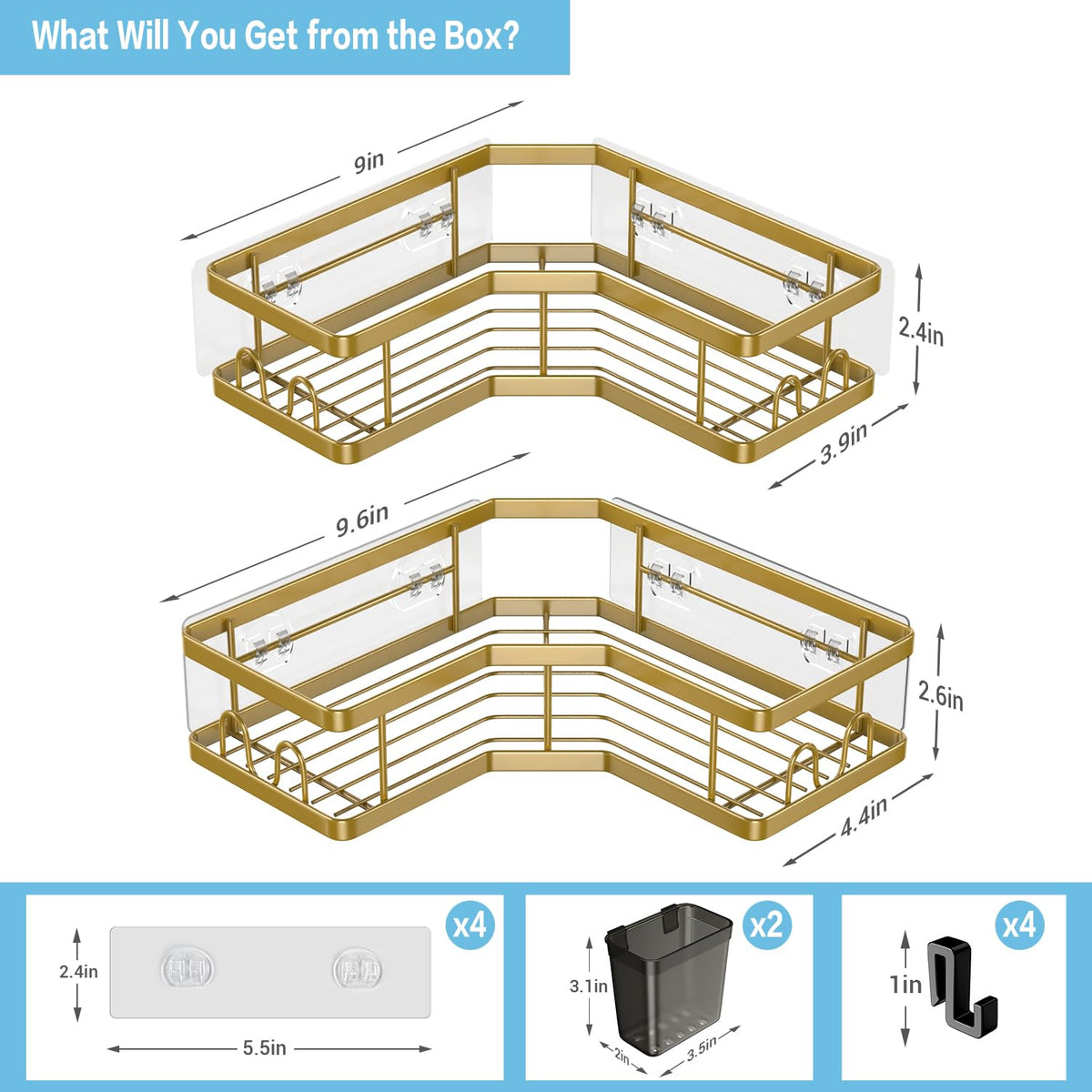 AKTECKE corner shower caddy installed on tile keeps shower tidy
