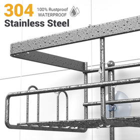 AKTECKE two-tier baskets maximize space for shampoo and soap.