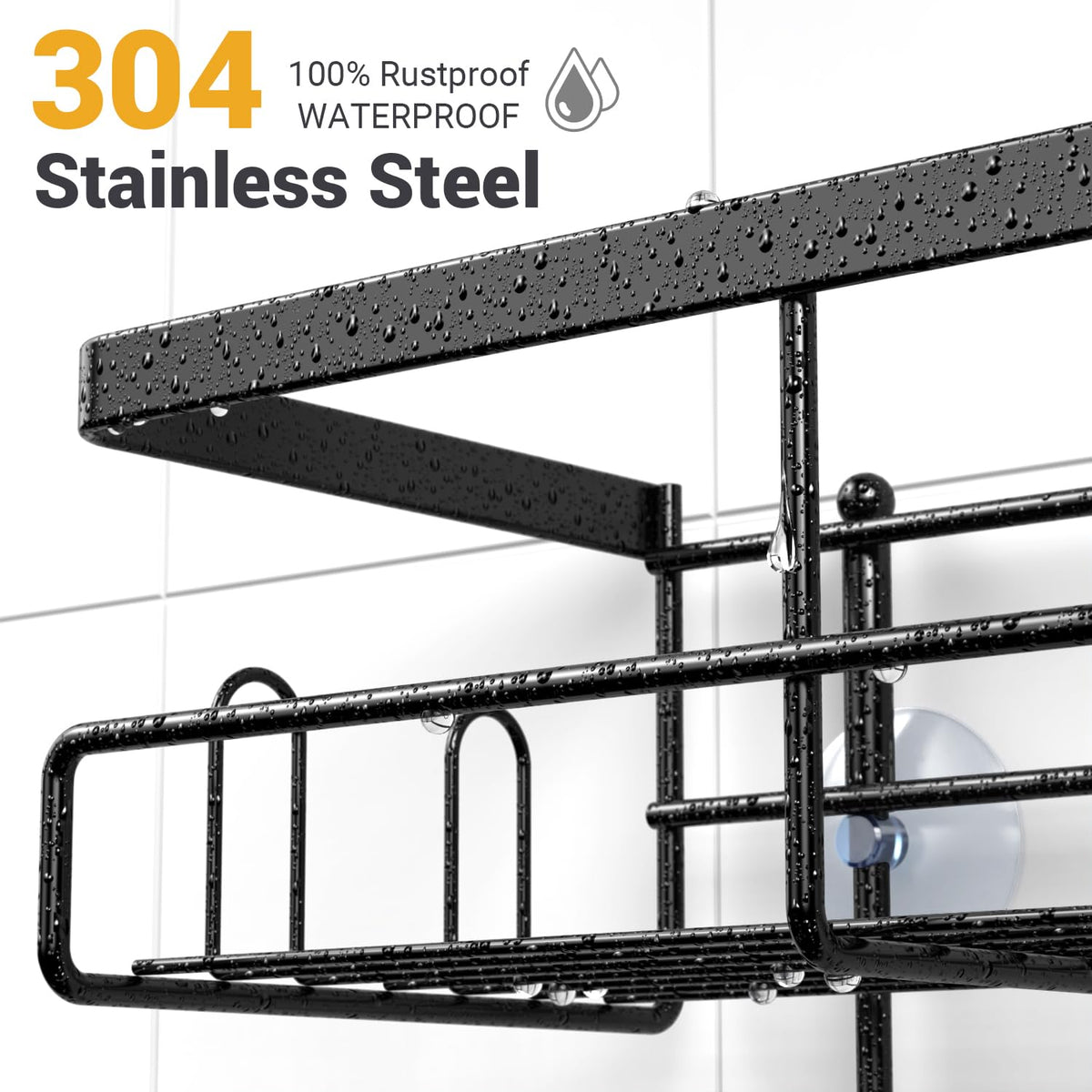 AKTECKE shower caddy stainless steel 2-tier design for durable bathroom organization.