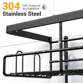 AKTECKE shower caddy stainless steel 2-tier design for durable bathroom organization.